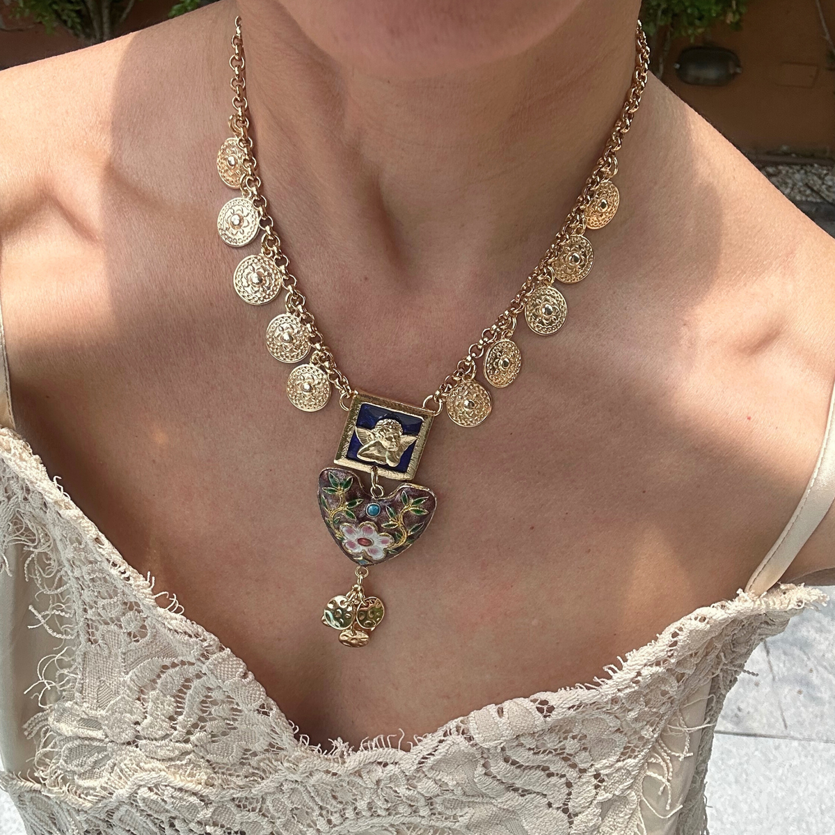 Colar Coração Cloisonné