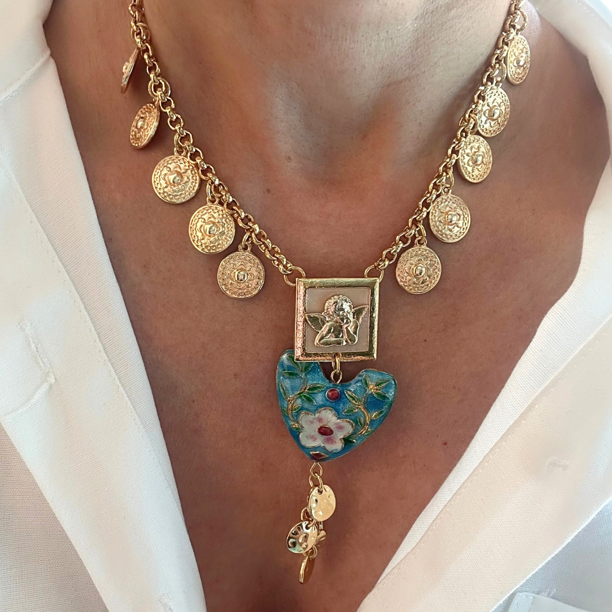 Colar Coração Cloisonné