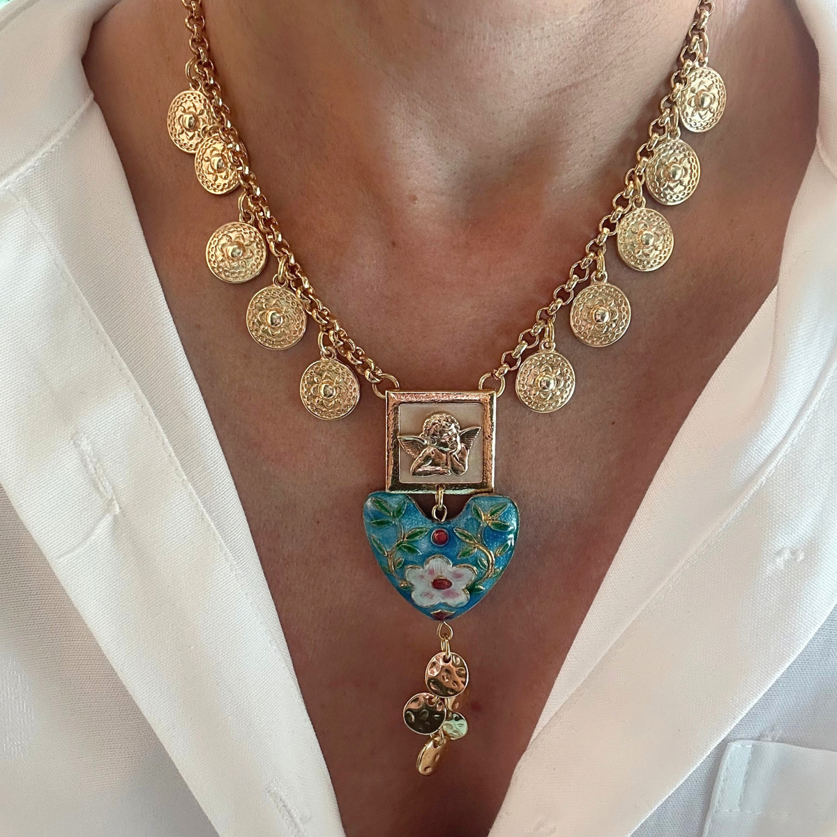 Colar Coração Cloisonné