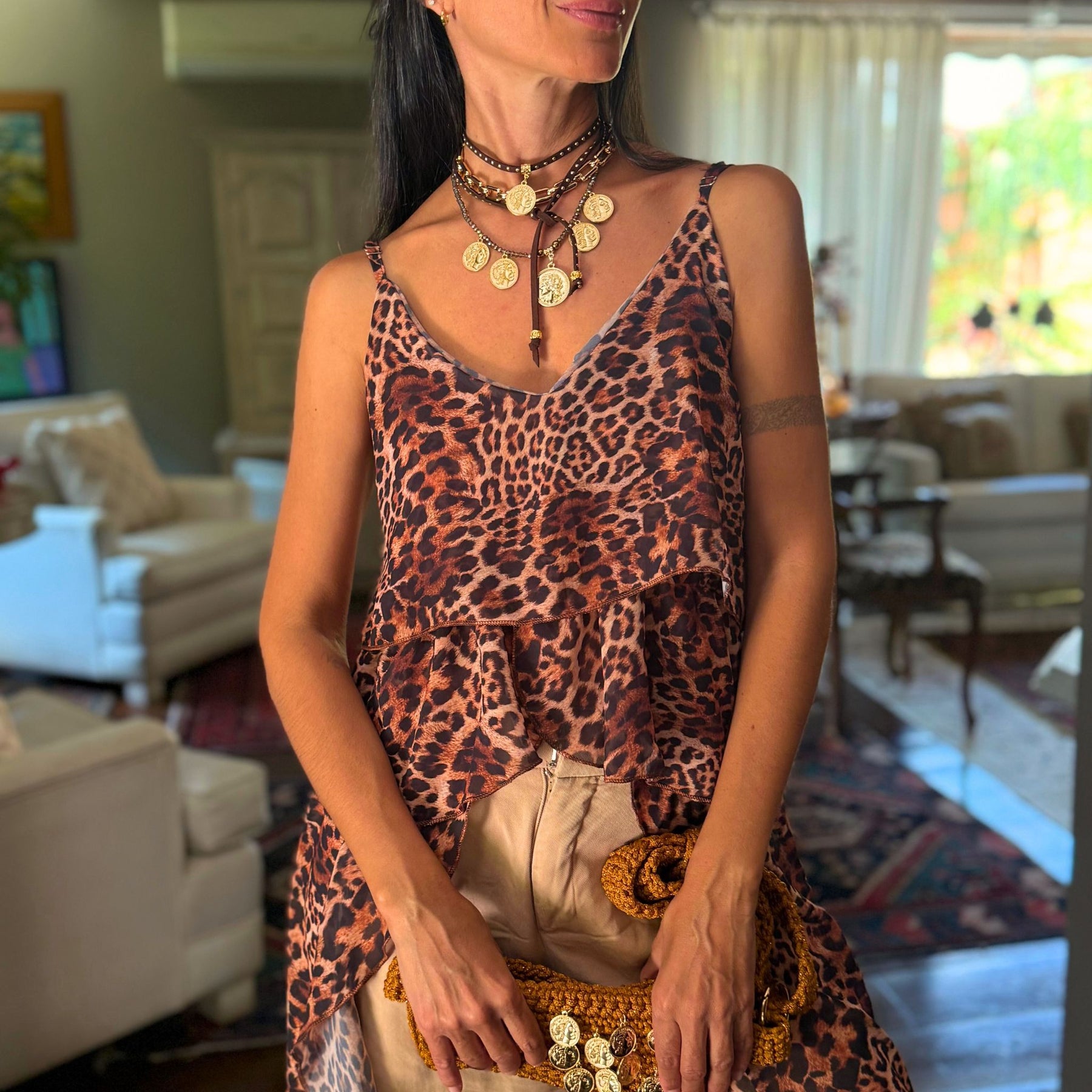 Choker Couro Moeda