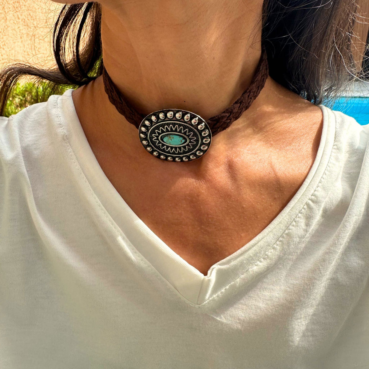 Choker Medalha Turquesa
